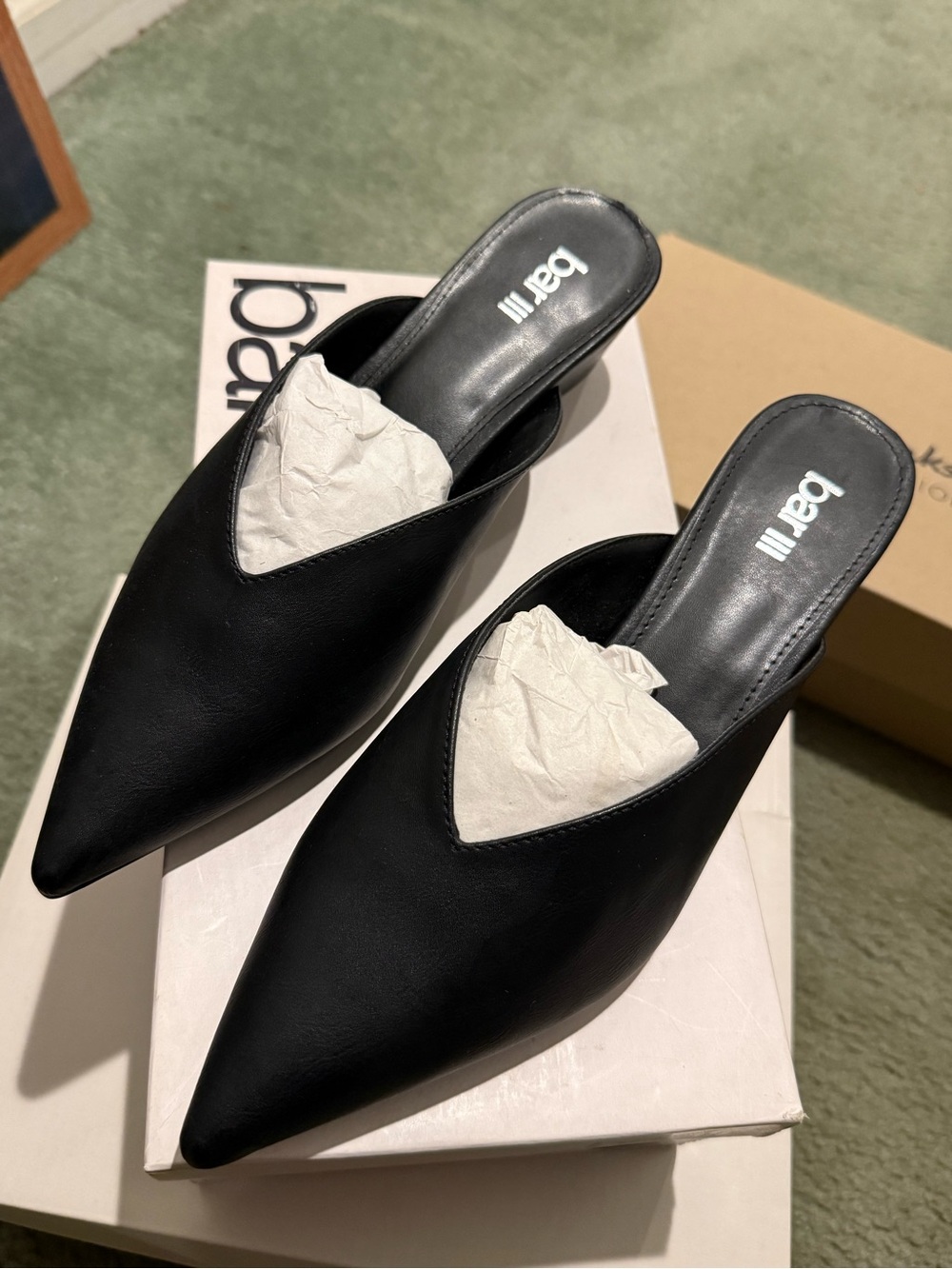 Bar III Black Pointed Slip-On Leather Mules